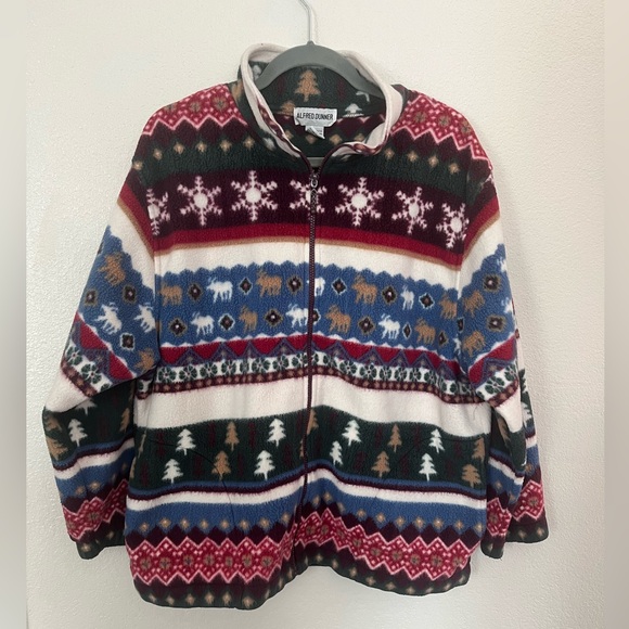 Alfred Dunner Jackets & Blazers - Alfred Dunner Vintage Fair Isle Fleece Jacket Sweater Size L Winter Christmas